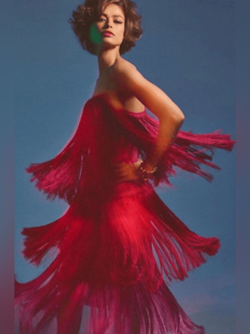 NWT Anthropologie Let Me Be Tiered Fringe Ombre Pink Red Midi Dress